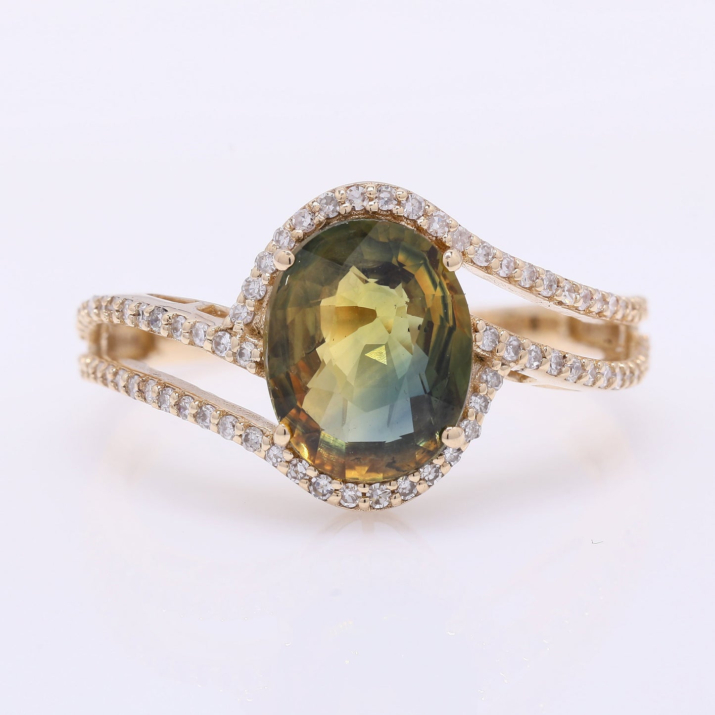 2.54 Ct Oval Mixed Cut Natural Bi-Coloured Sapphire 14K Gold Ring