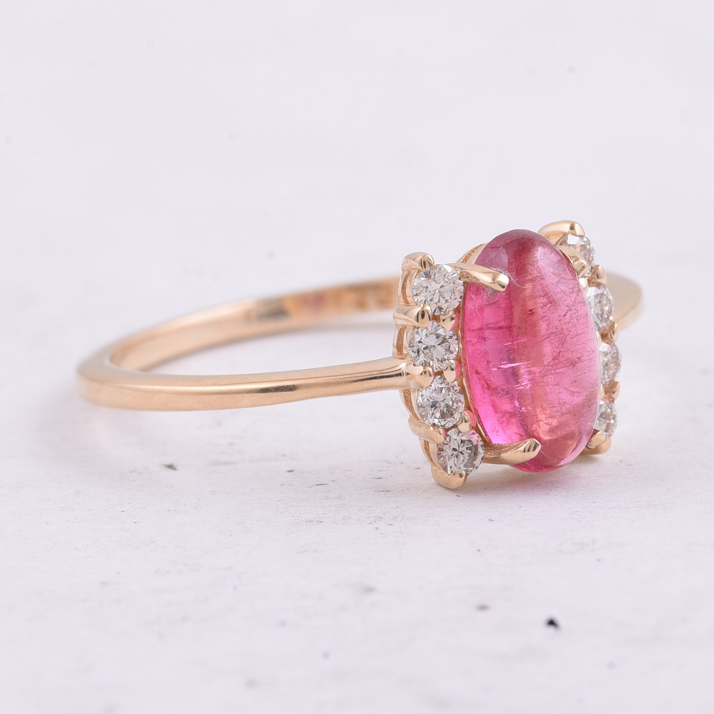 1.22 Ct Oval Cabochon Cut Natural Pink Tourmaline 14K Gold Ring