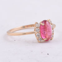1.22 Ct Oval Cabochon Cut Natural Pink Tourmaline 14K Gold Ring
