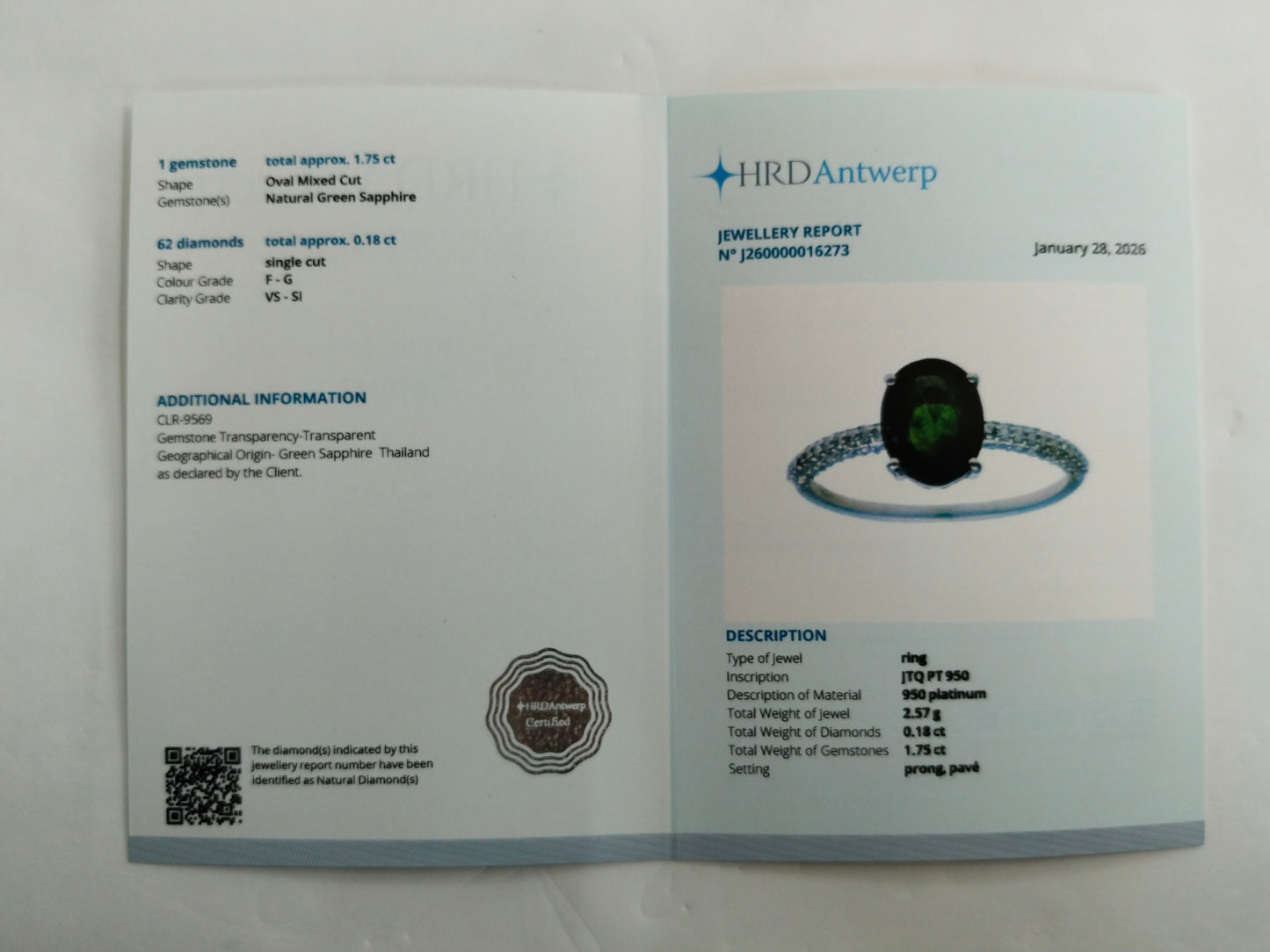 1.93 Ct Oval Mixed Cut Natural Green Sapphire 950 Platinum Ring