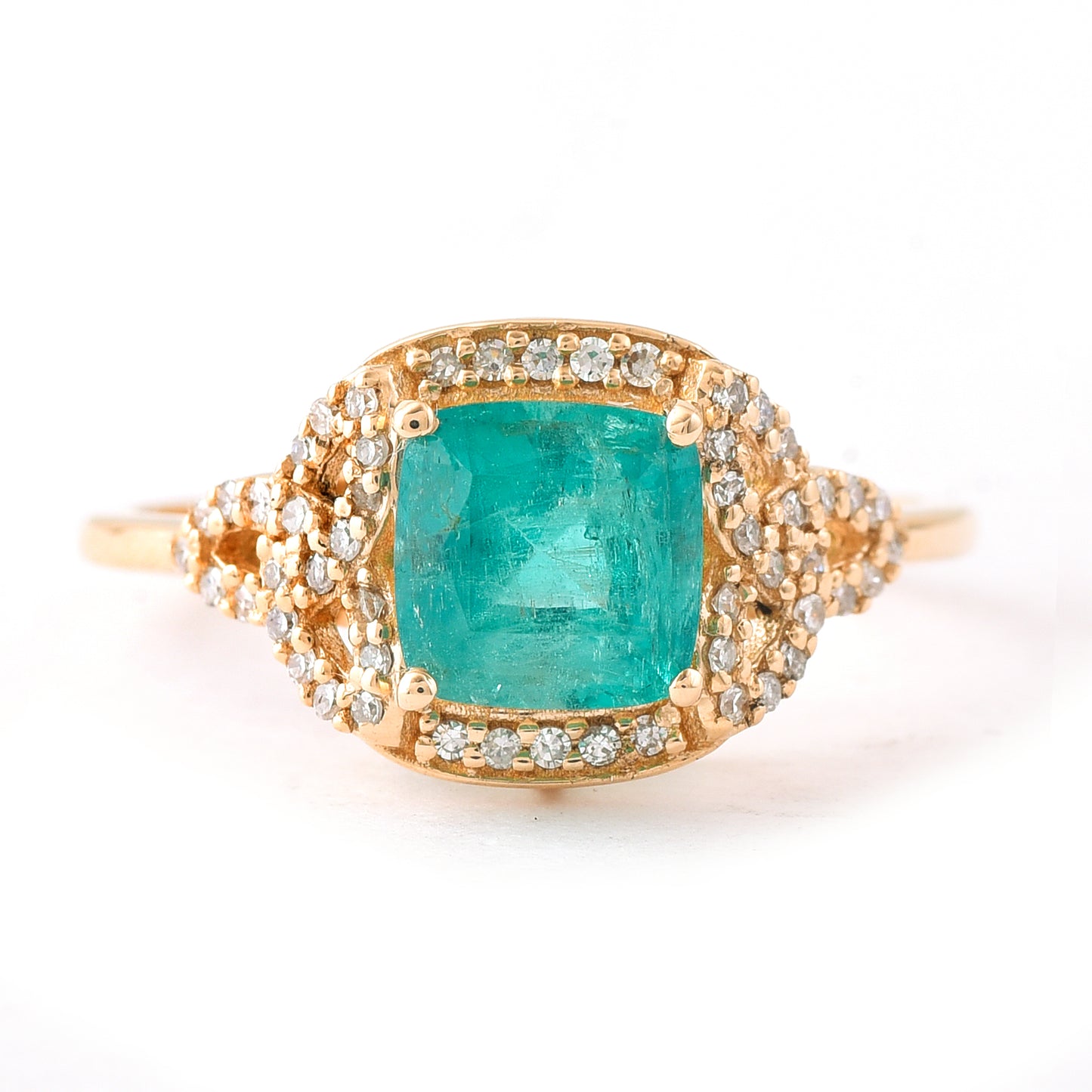 1.57 Ct Cushion Mixed Cut Natural Emerald 14K Gold Ring
