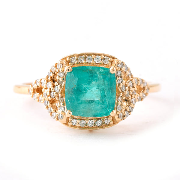 1.57 Ct Cushion Mixed Cut Natural Emerald 14K Gold Ring