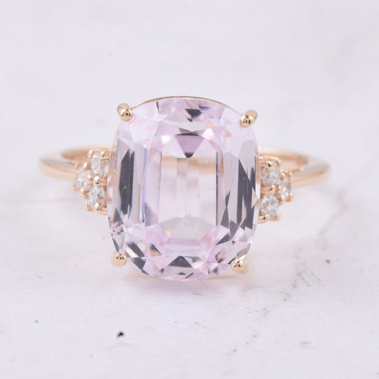 8.20 Ct Cushion Natural Kunzite 14K Gold Ring
