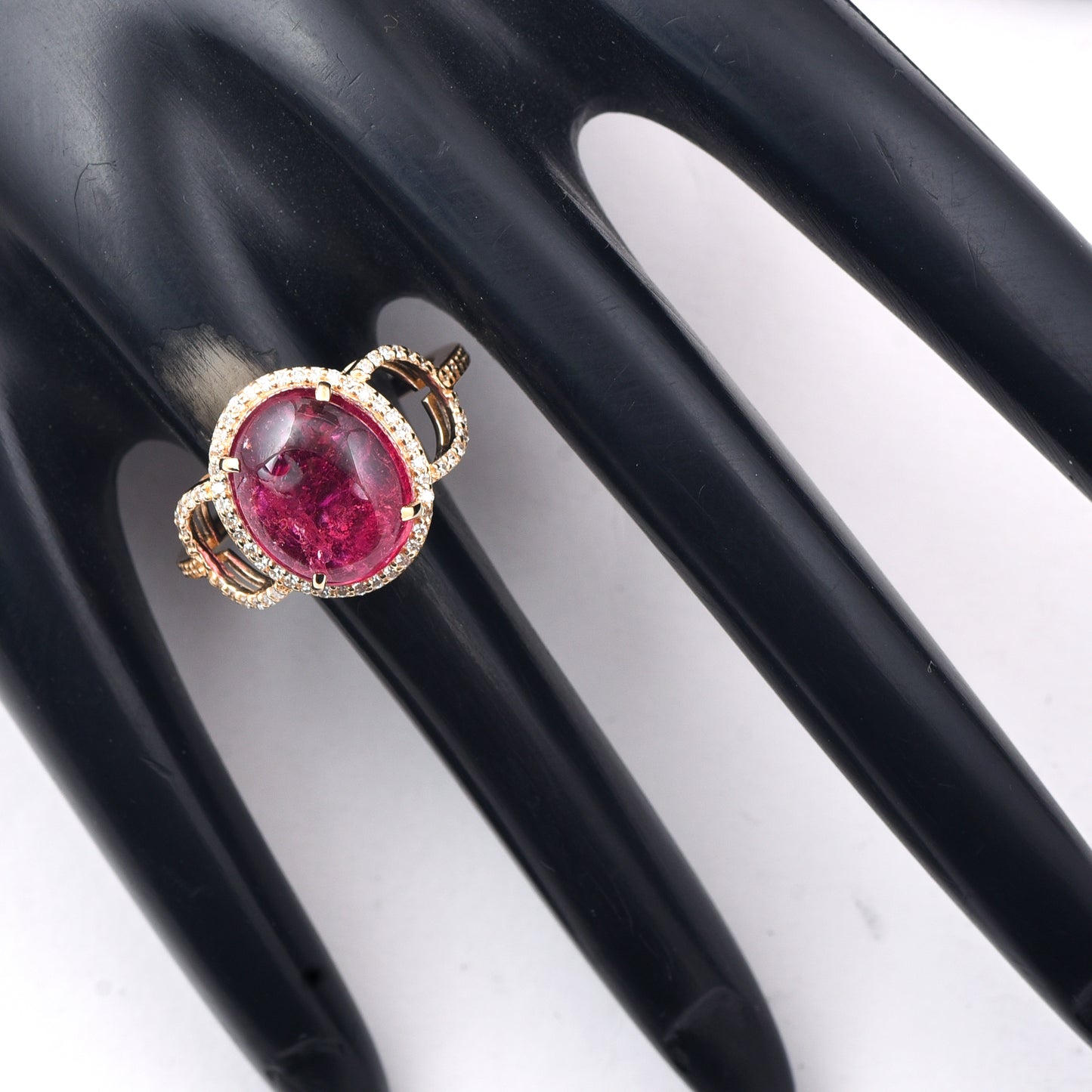 4.94 Ct Oval Cabochon Cut Natural Tourmaline 14K Gold Ring