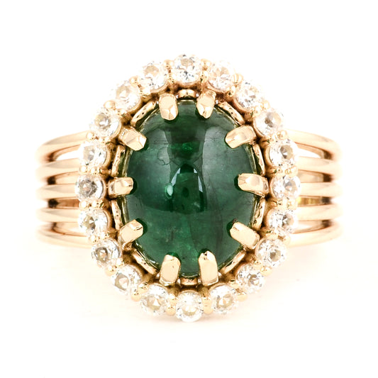 5.62 Ct Oval Natural Beryl Emerald 14K Gold Cocktail Ring