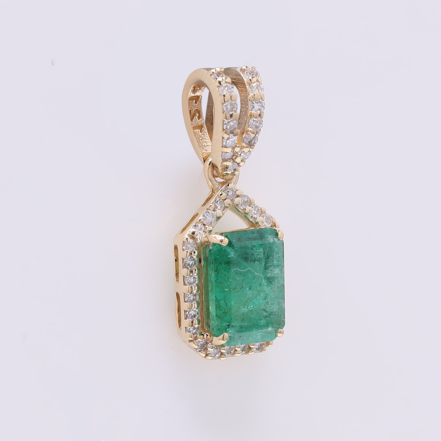 1.12 Ct Octagon Step Cut Natural Emerald 14K Gold Pendant