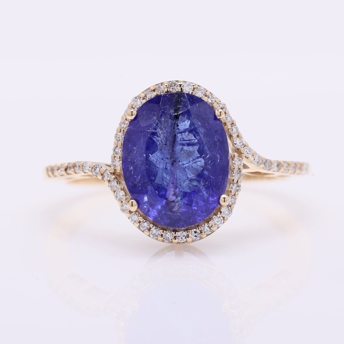 3.40 Ct Oval Mixed Cut Natural Tanzanite 14K Gold Ring