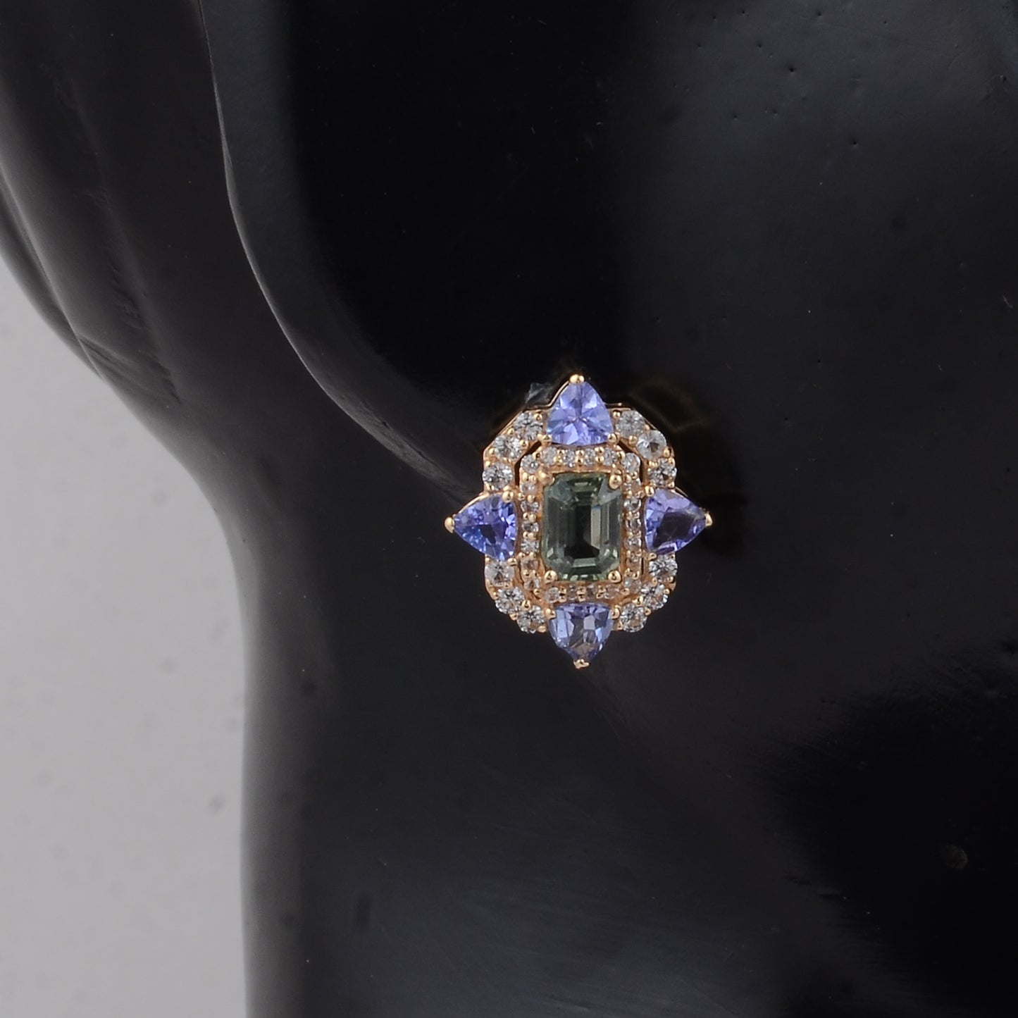 3.02 Ct Octagon Multi Sapphire 14K Gold Earrings