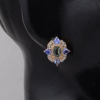 3.02 Ct Octagon Multi Sapphire 14K Gold Earrings