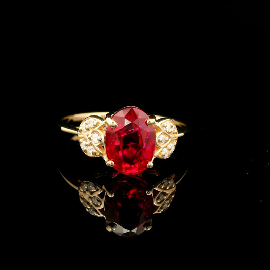 2.28 Ct Oval Mixed Cut Lab Grown Ruby 14K Gold Ring