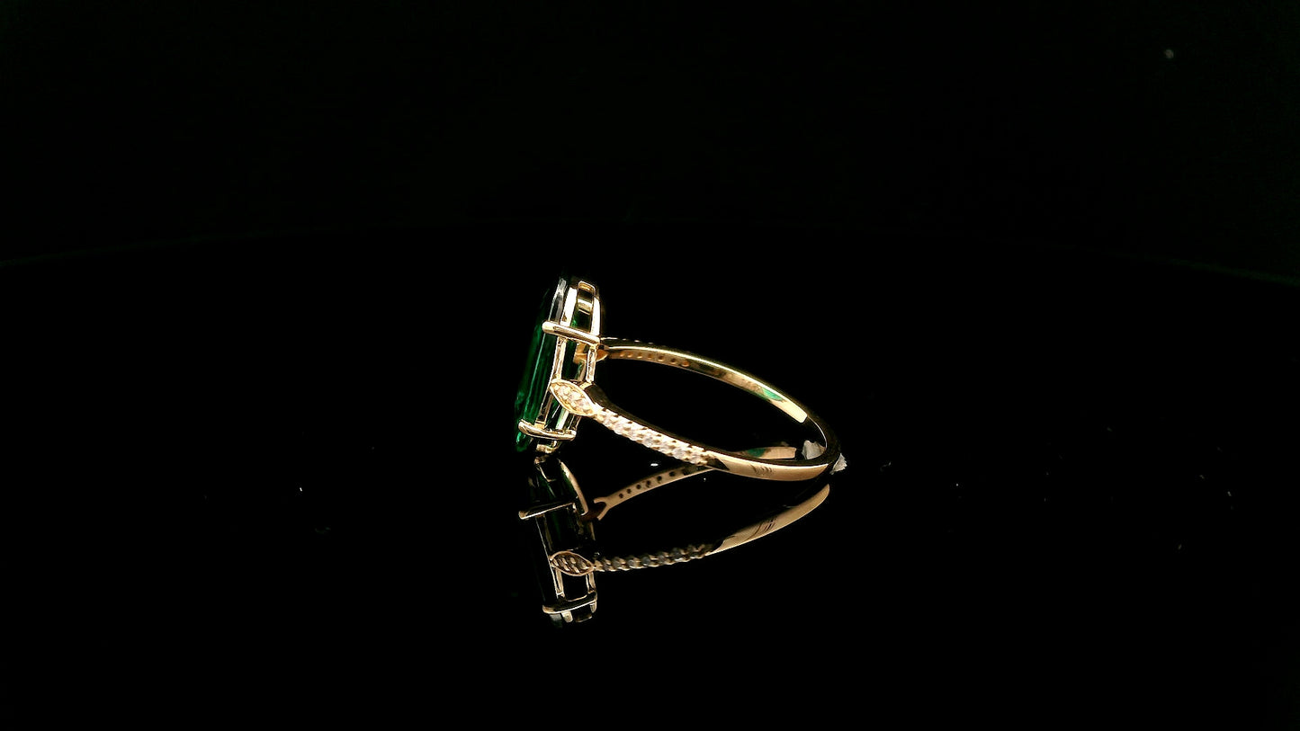 2.18 Ct Oval Lab Grown Emerald 14K Gold Ring