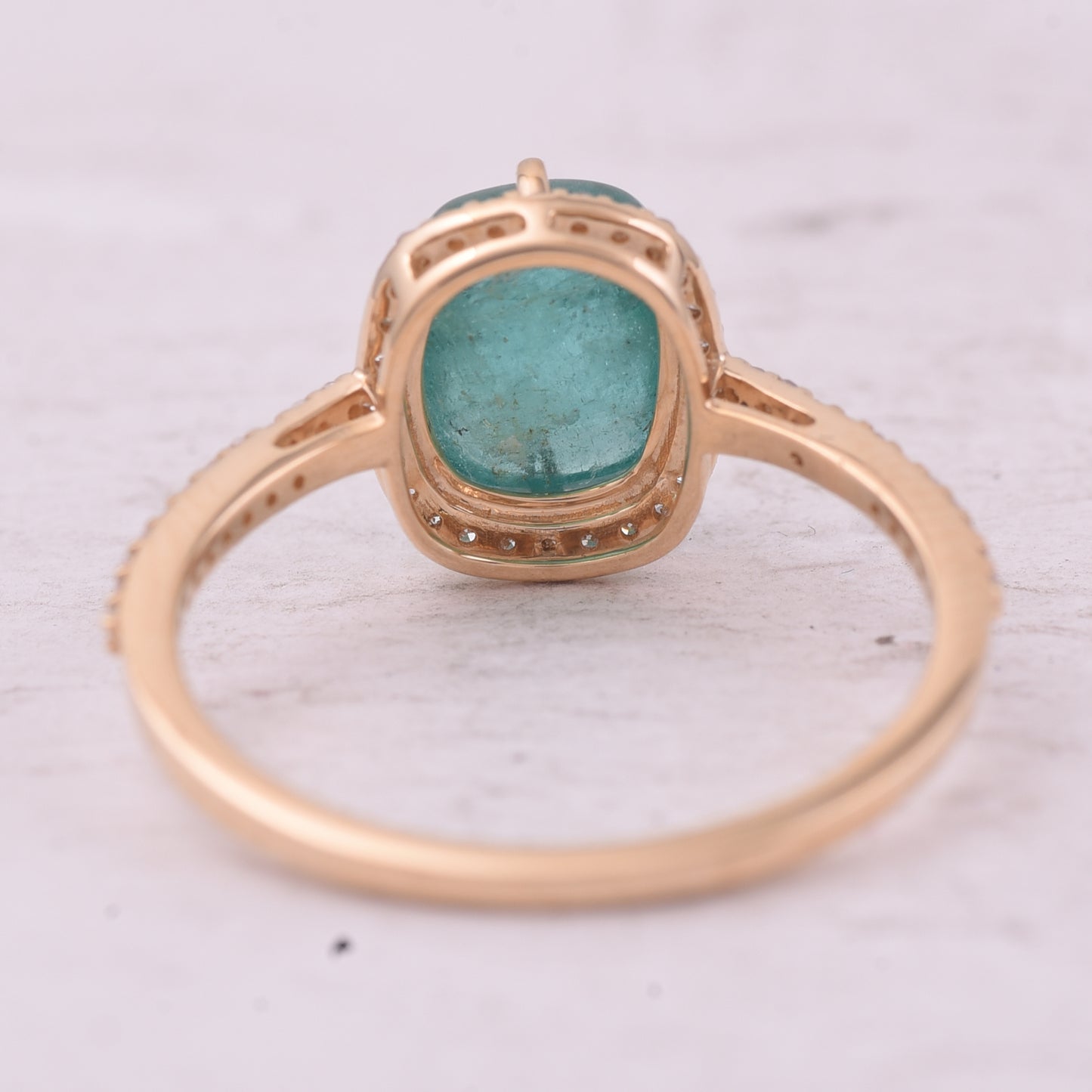 2.23 Ct Cushion Cabochon Cut Natural Emerald 14K Gold Ring