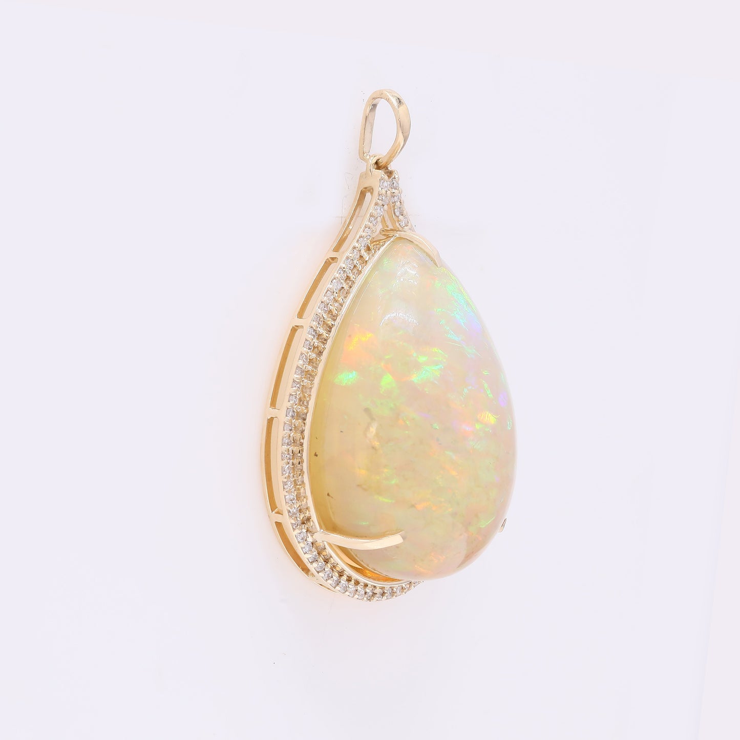 27.82 Ct Pear Cabochon Natural Opal 14K Gold Pendant