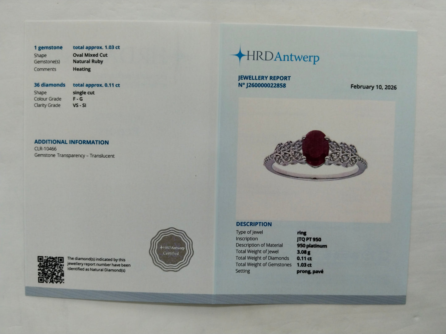 1.14 Ct Oval Mixed Cut Natural Ruby 950 Platinum Ring