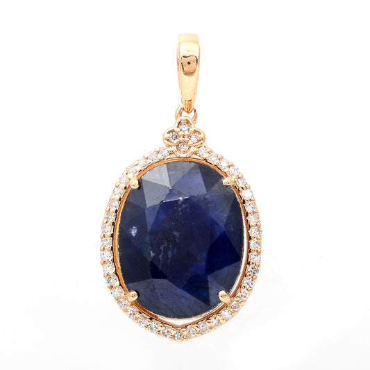 5.80 Ct Oval Mixed Cut Natural Sapphire 14K Gold Pendant