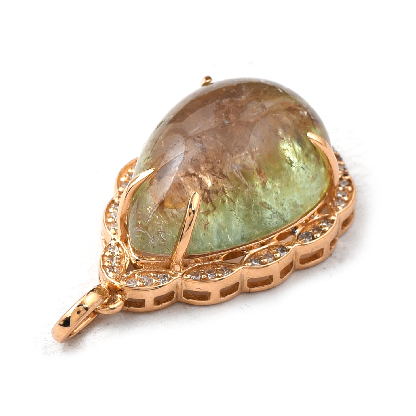 12.65 Ct Pear Cabochon Cut Natural Tourmaline 14K Gold Pendant