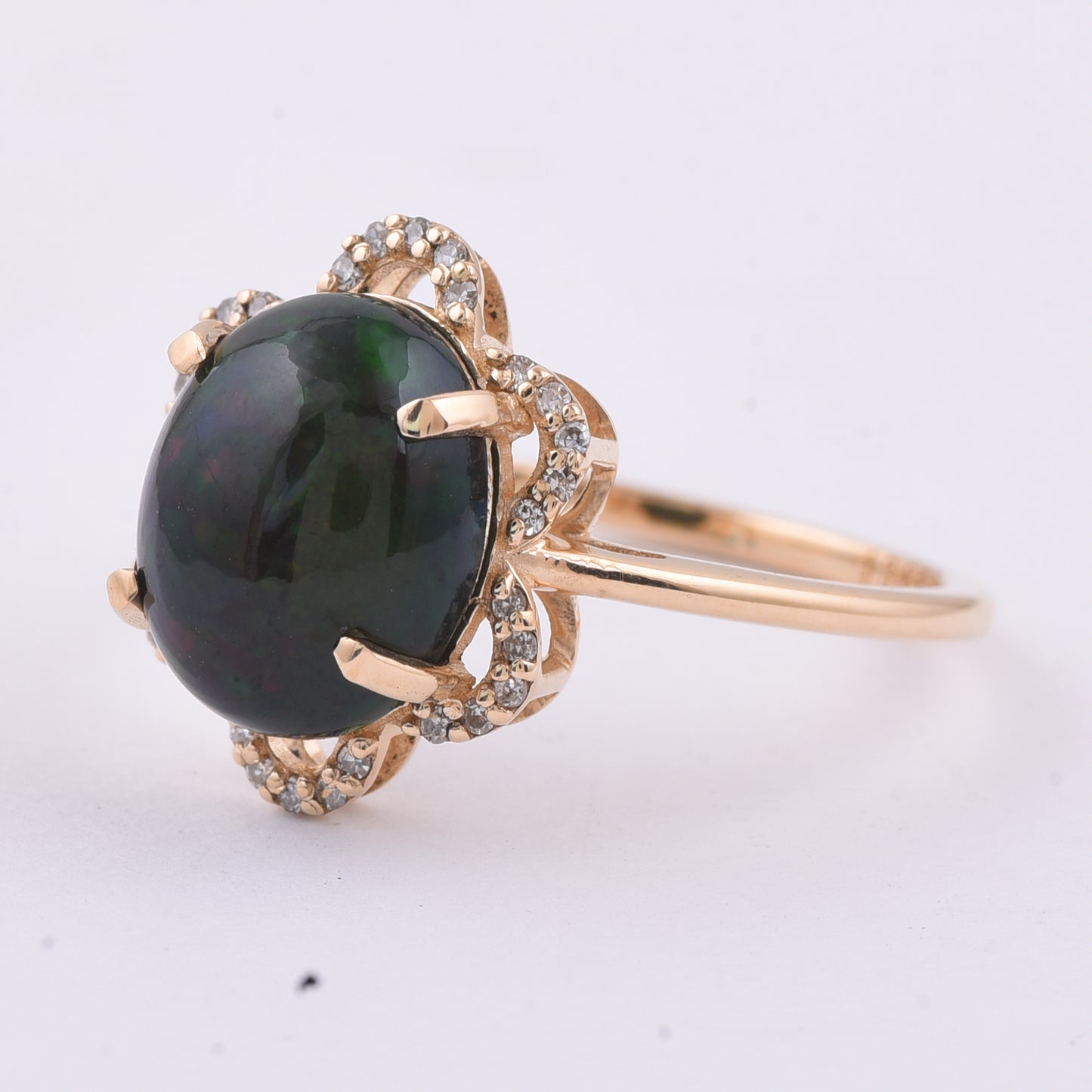 2.62 Ct Oval Cabochon Cut Natural Black Opal 14K Gold Ring