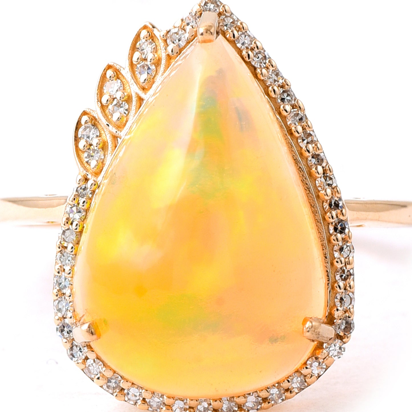 4.73 Ct Pear Cabochon Natural Opal 14K Gold Ring