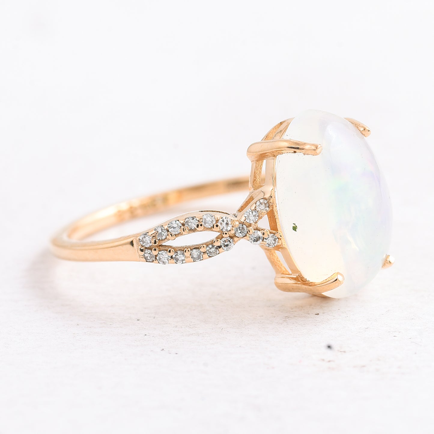 2.33 Ct Oval Cabochon Cut Natural Opal 14K Gold Ring