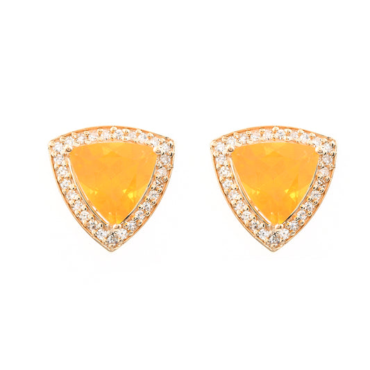 1.60 Ct Triangle Mixed Cut Natural Fire Opal 14K Gold Earrings