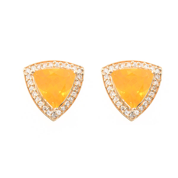 1.60 Ct Triangle Mixed Cut Natural Fire Opal 14K Gold Earrings