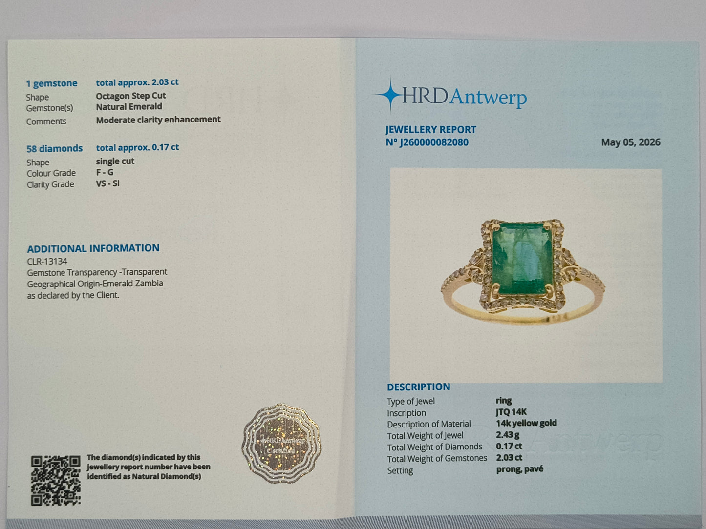 2.20 Ct Octagon Step Cut Natural Emerald 14K Gold Ring