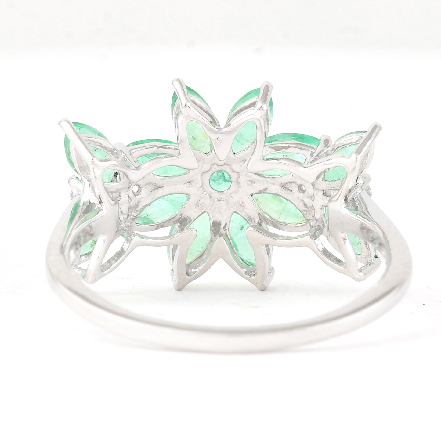 1.54 Ct Marquise Mixed Cut, Round Mixed Cut Natural Emerald 950 Platinum Ring