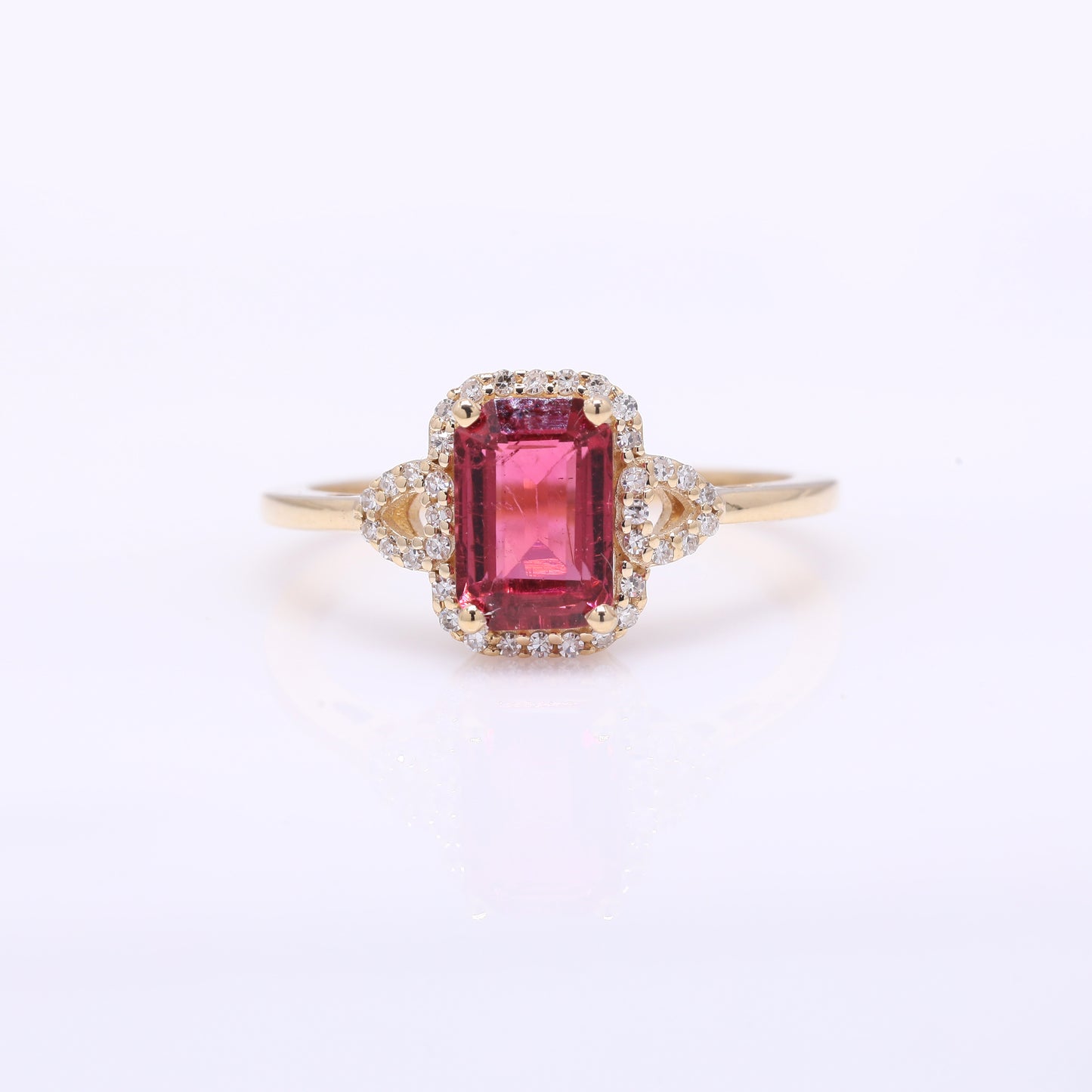 1.48 Ct Octagon Step Cut Natural Rubellite 14K Gold Ring