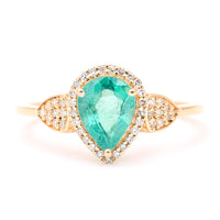 1.34 Ct Pear Mixed Cut Natural Emerald 14K Gold Ring
