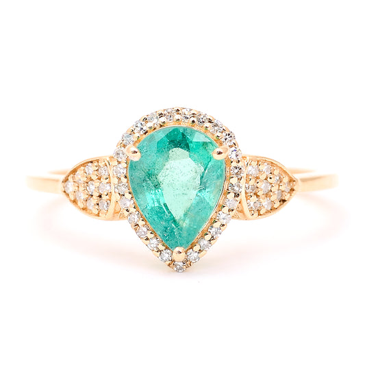 1.34 Ct Pear Mixed Cut Natural Emerald 14K Gold Ring