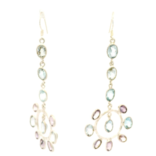 18.33 Ct Amethyst, Blue Topaz 925 Sterling Silver Earrings
