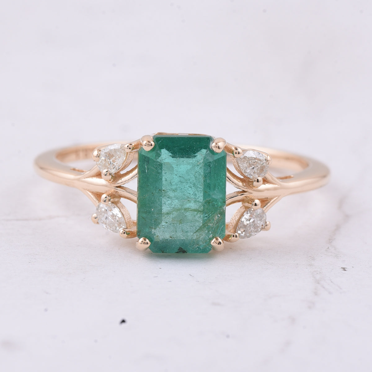 1.49 Ct Octagon Step Cut Natural Emerald 14K Gold Ring
