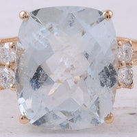 4.88 Ct Cushion Natural Aquamarine 14K Gold Ring