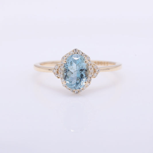 1.11 Ct Oval Mixed Cut Natural Aquamarine 14K Gold Ring