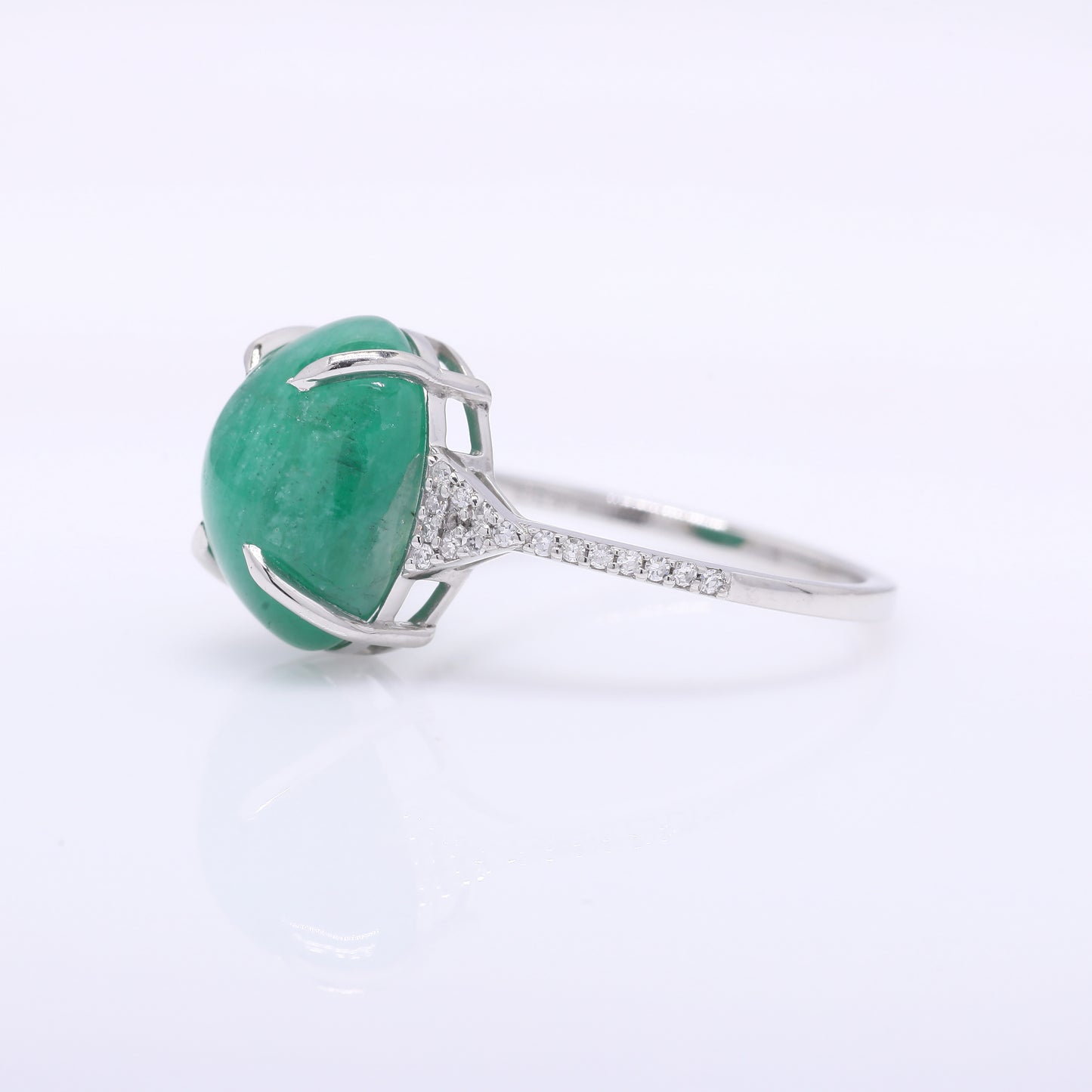 5.83 Ct Oval Cabochon Cut Natural Emerald 950 Platinum Ring
