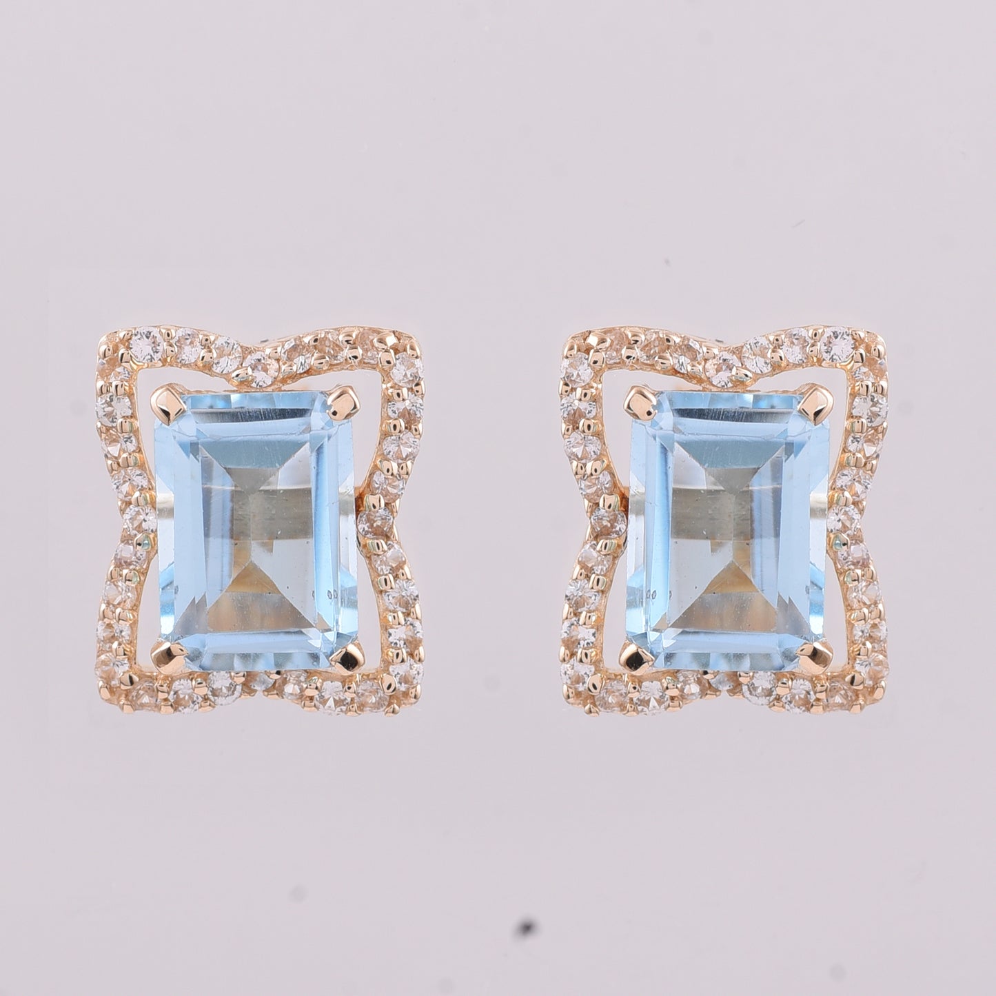 2.59 Ct Octagon Blue Topaz 9K Gold Earrings