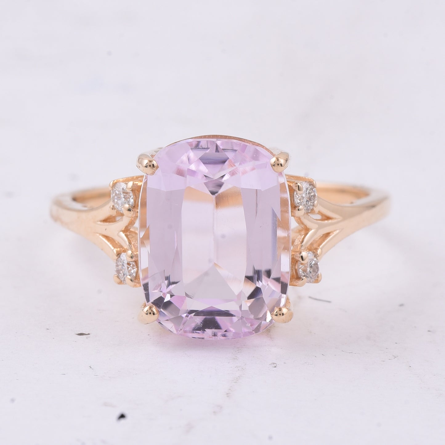 5.50 Ct Cushion Natural Kunzite 14K Gold Ring