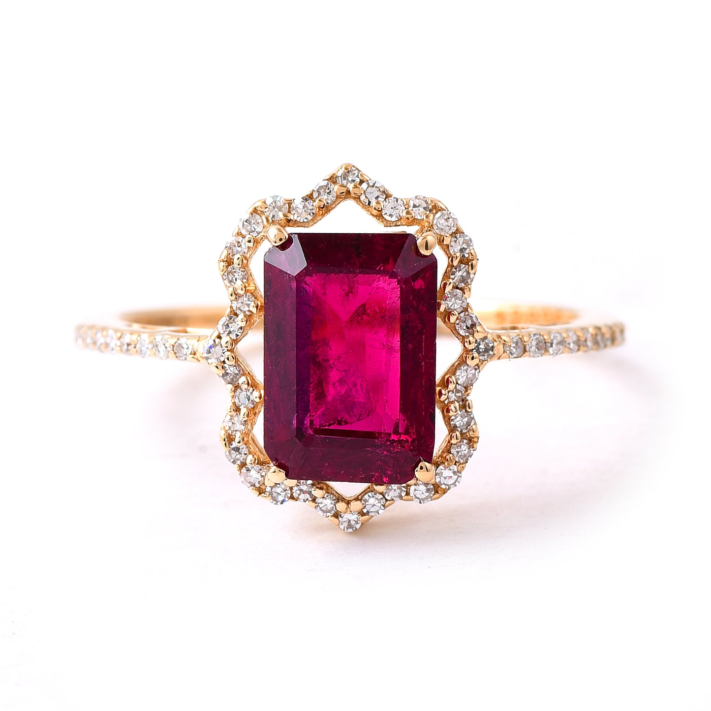 2.16 Ct Octagon Step Cut Natural Pink Tourmaline 14K Gold Ring