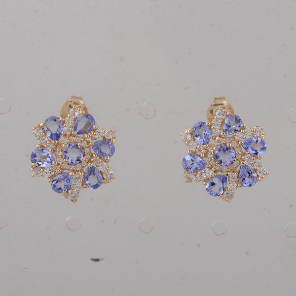 2.83 Ct Round Tanzanite 14K Gold Earrings