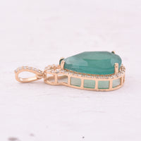3.95 Ct Pear Mixed Cut Natural Emerald 14K Gold Pendant