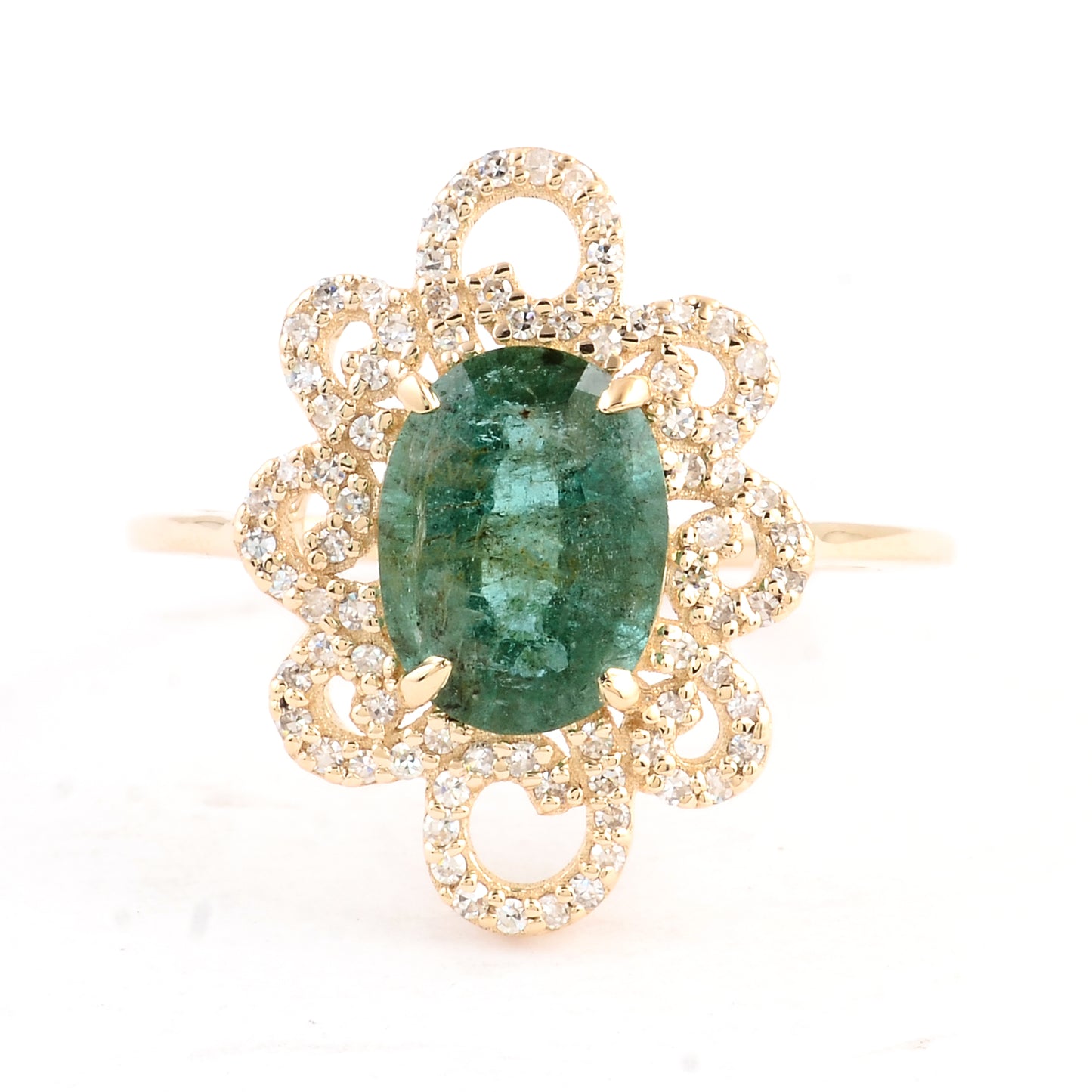 1.86 Ct Oval Mixed Cut Natural Beryl Emerald 14K Gold Ring