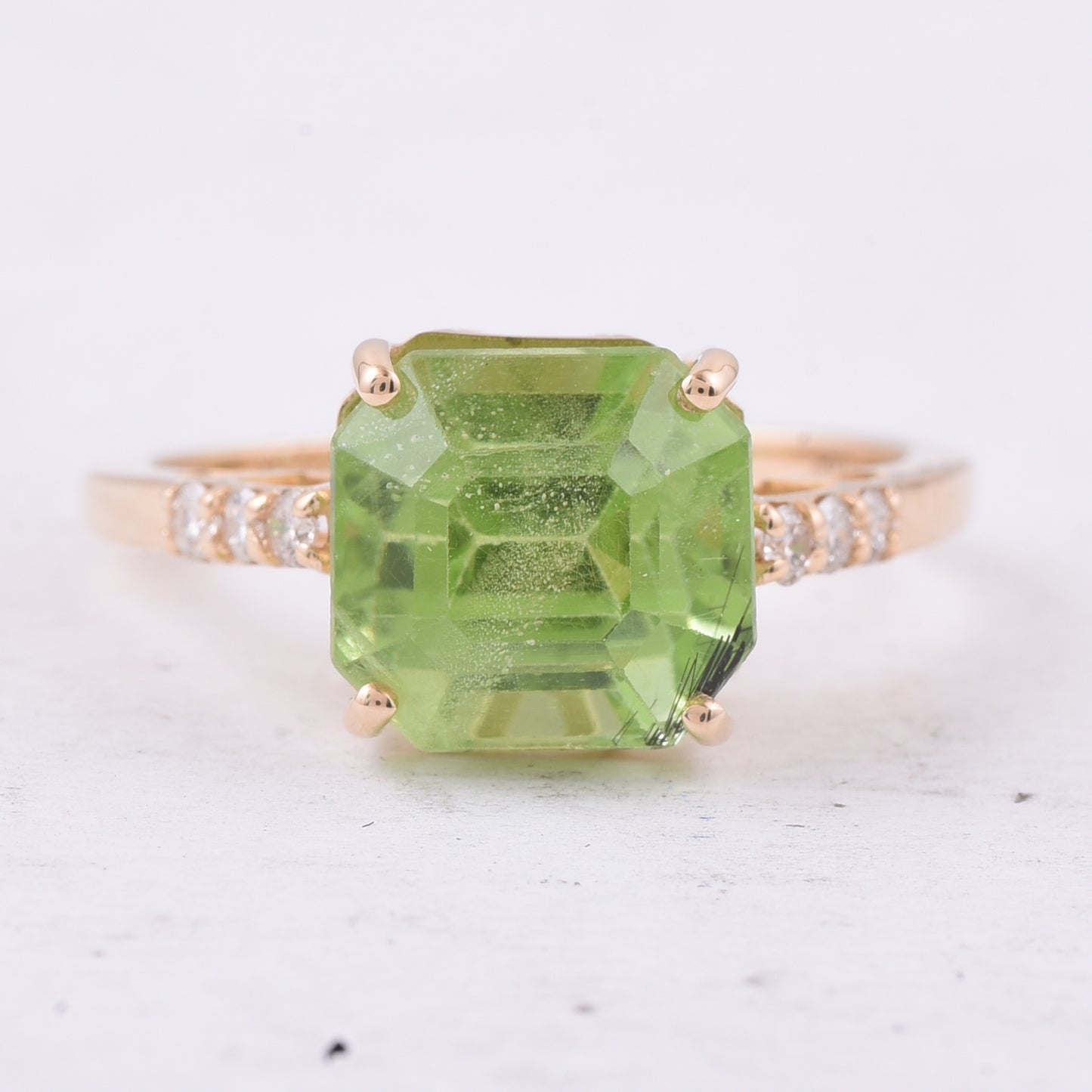 5.15 Ct Octagon Step Cut Natural Peridot 14K Gold Ring