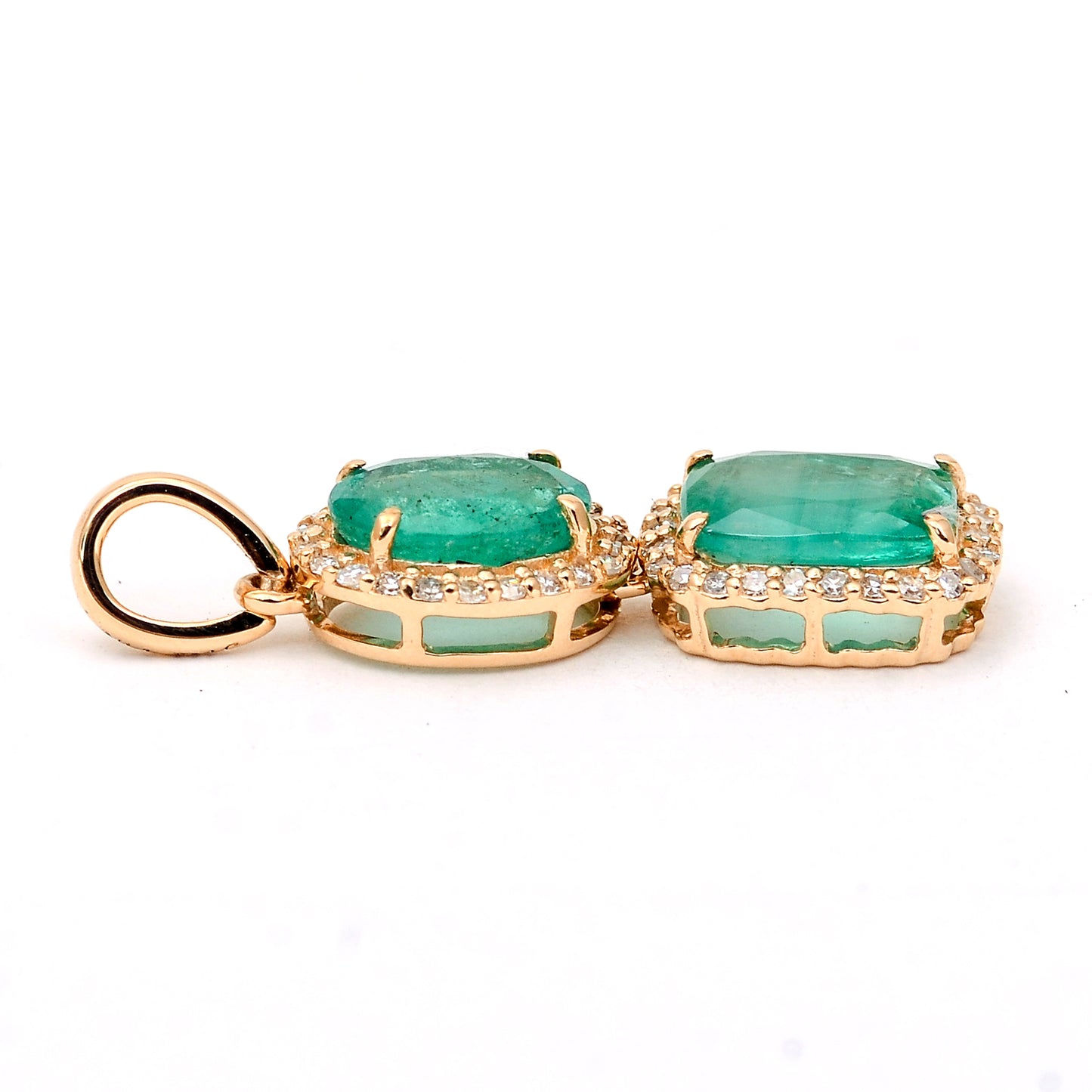 1.90 Ct Cushion Mixed Cut, Oval Mixed Cut Natural Emerald 14K Gold Pendant