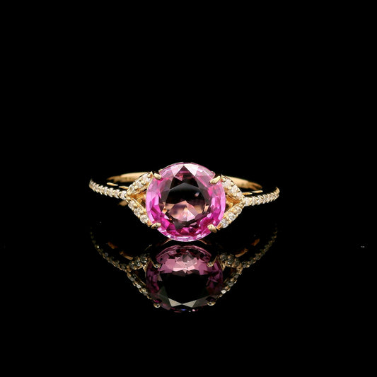 2.32 Ct Round Mixed Cut Lab Grown Pink Sapphire 14K Gold Ring