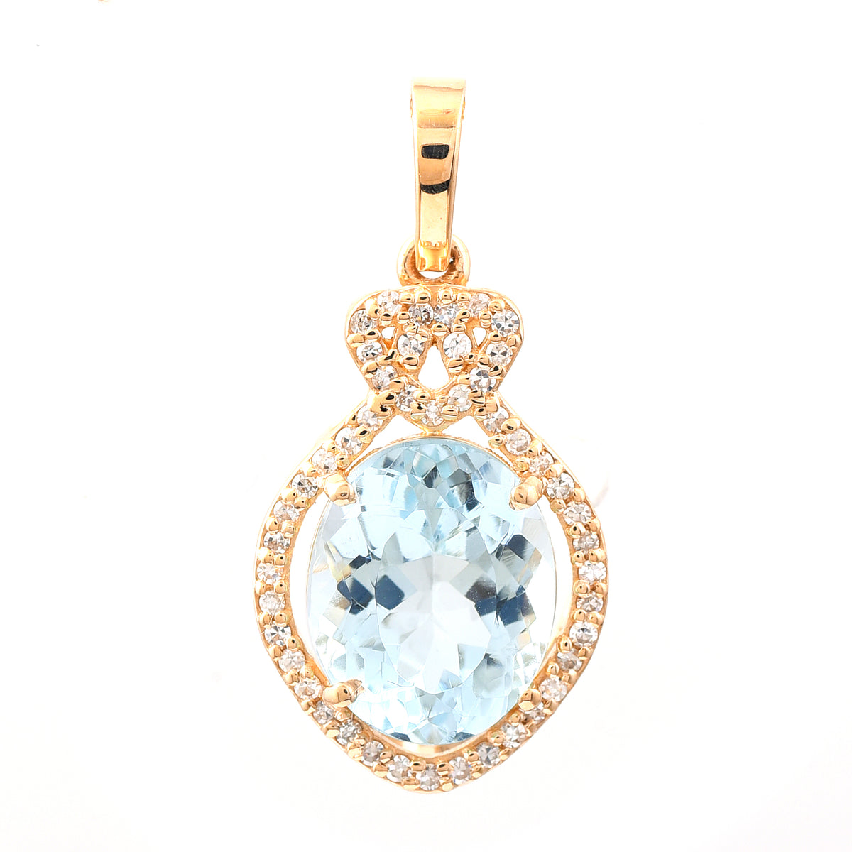 2.70 Ct Oval Mixed Cut Natural Aquamarine 14K Gold Pendant