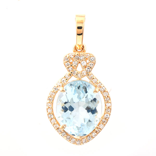 2.70 Ct Oval Mixed Cut Natural Aquamarine 14K Gold Pendant