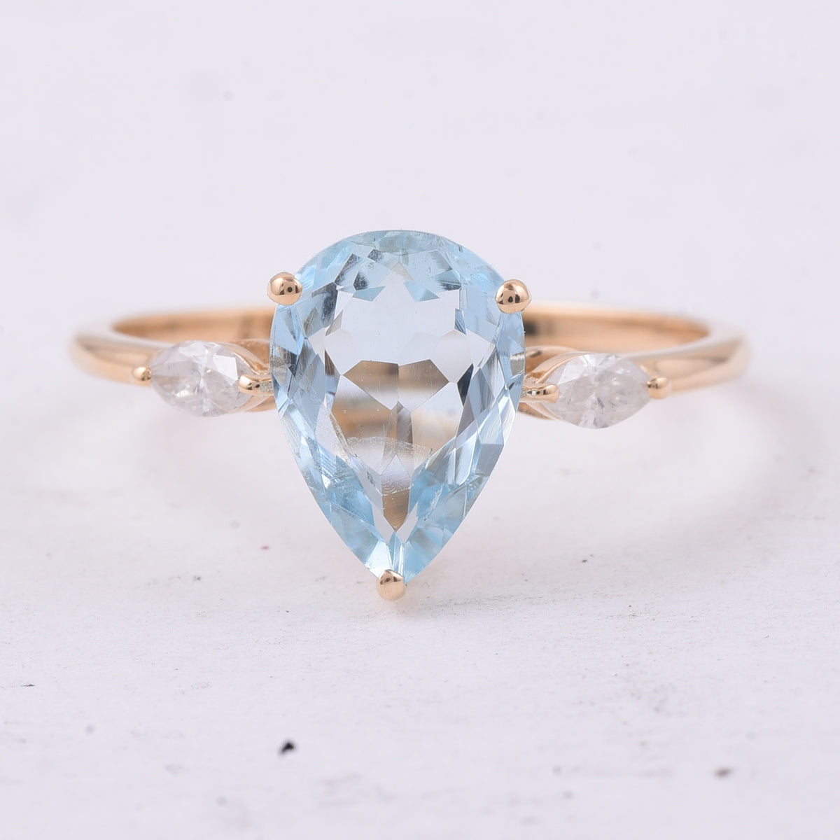 1.75 Ct Pear Natural Aquamarine 14K Gold Ring