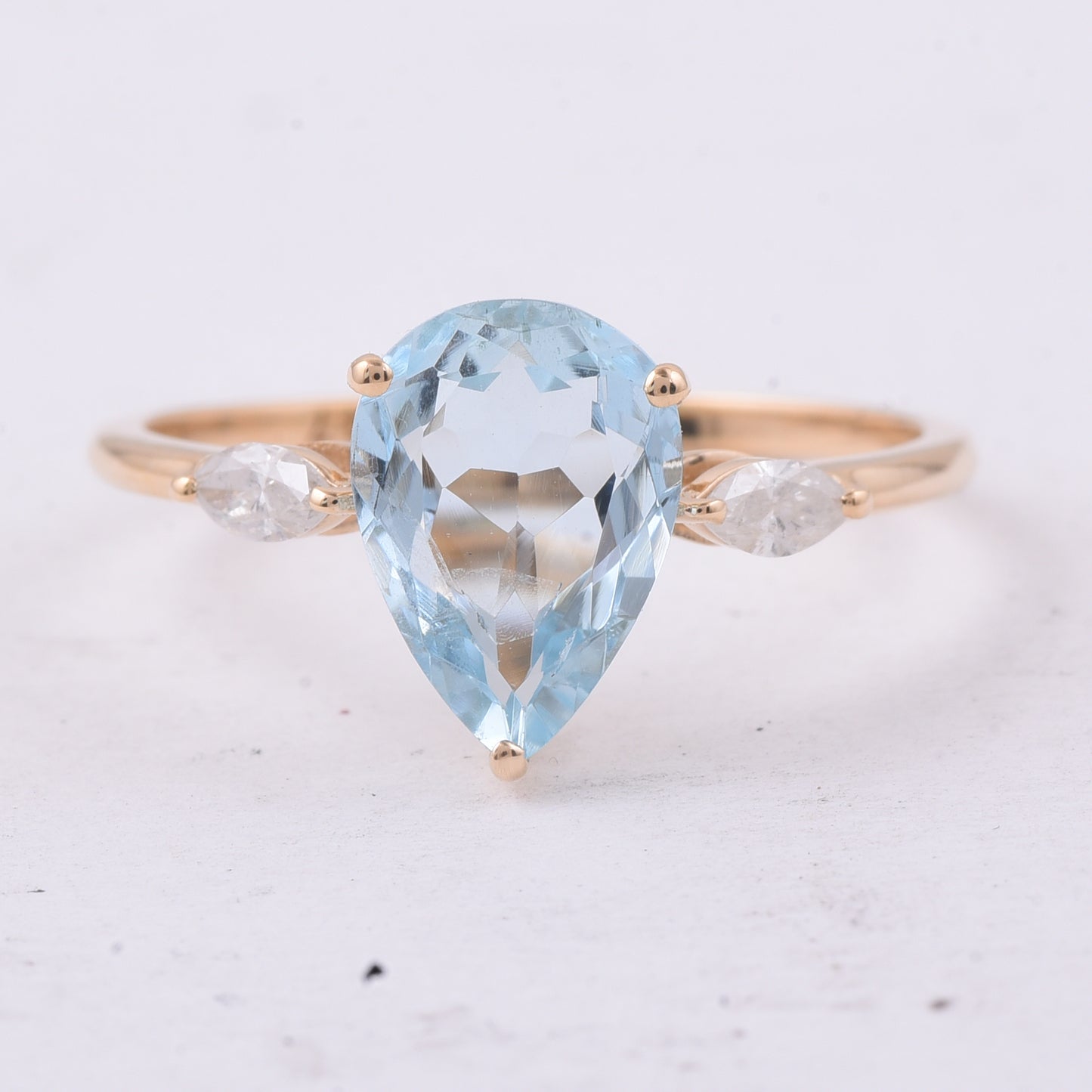 1.75 Ct Pear Natural Aquamarine 14K Gold Ring