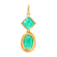 3.35 Ct Oval Mixed Cut, Cushion Mixed Cut Natural Emerald 14K Gold Pendant