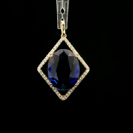 8.65 Ct Oval Mixed Cut Lab Grown Sapphire 14K Gold Pendant
